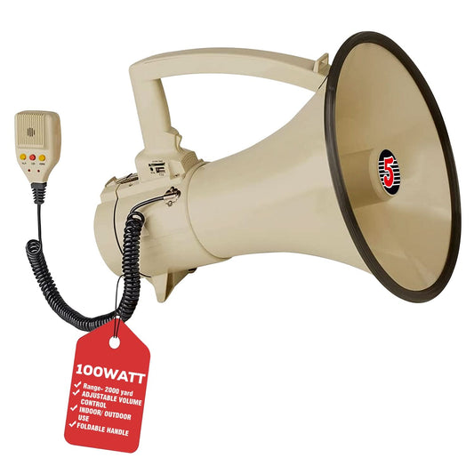 5Core Megaphone Bullhorn Speaker 100W Professional Bull Horn Battery Power Megafono 2000Yard Range-0